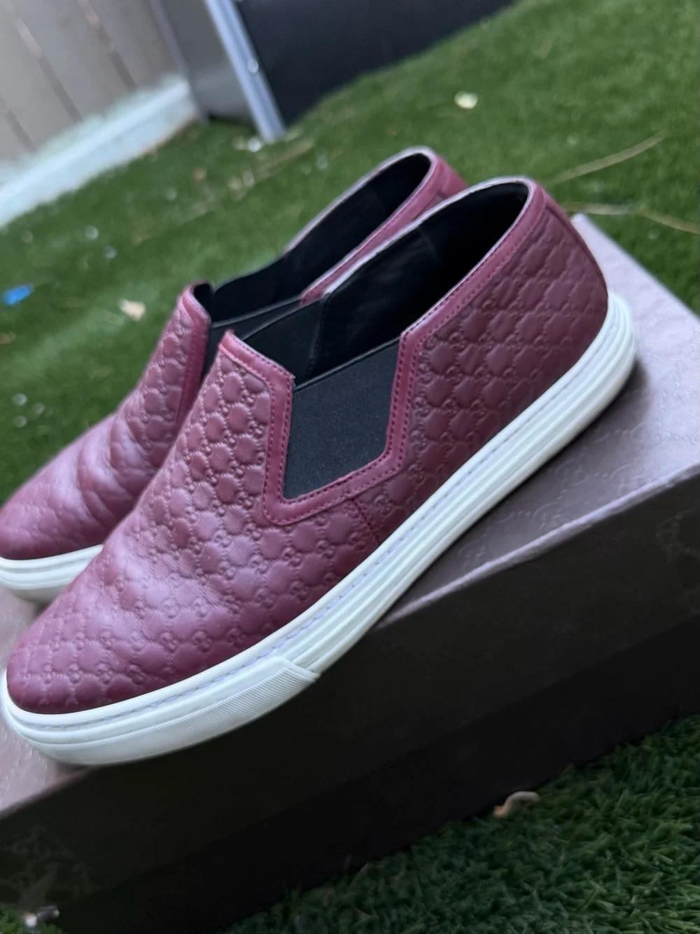 Gucci Men’s Burgundy Leather Slip-On Sneakers